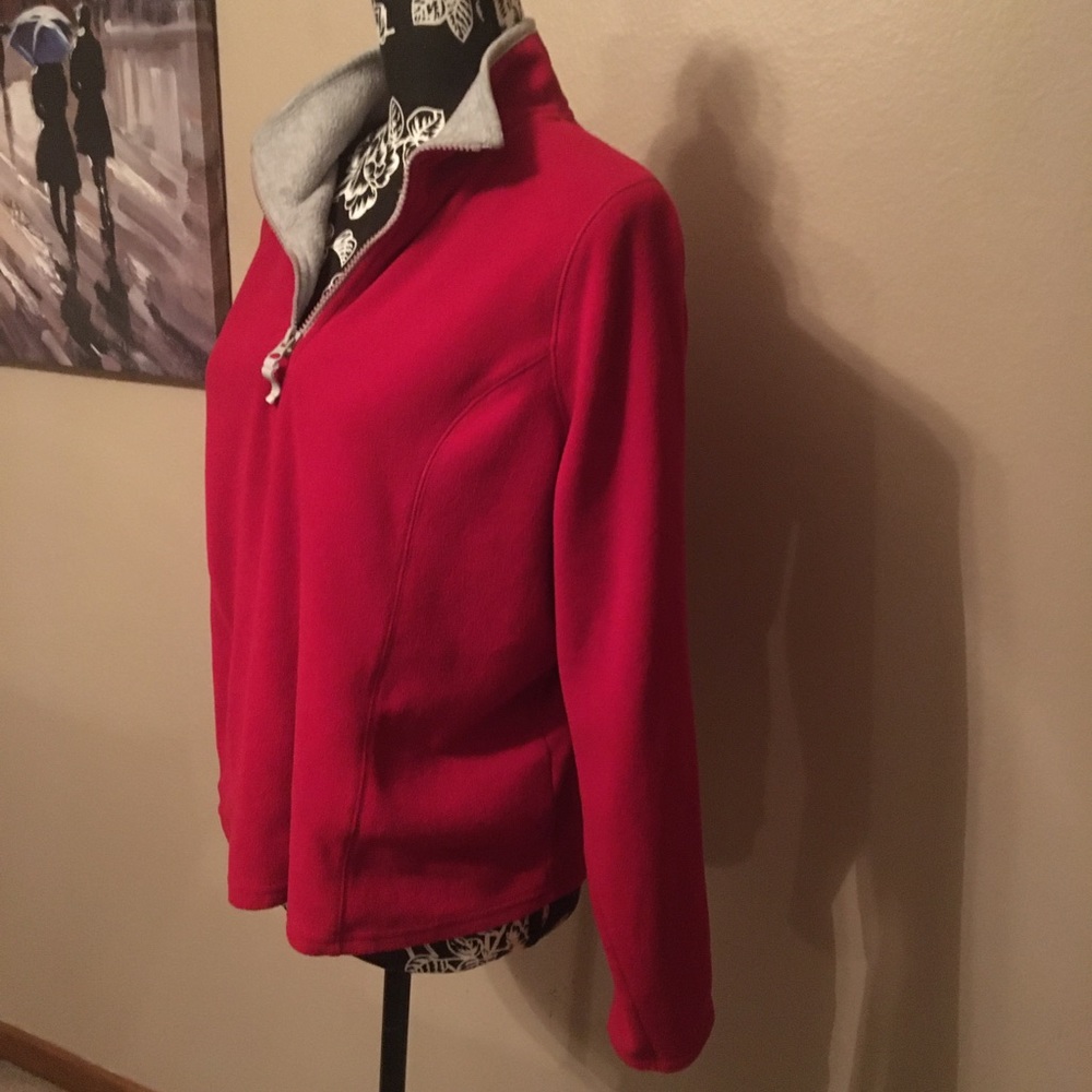 🎁2/$12 LG ST. JOHNS BAY HOLIDAY RED QUARTER ZIP FLEECE PULLOVER JACKET - Picture 1 of 7